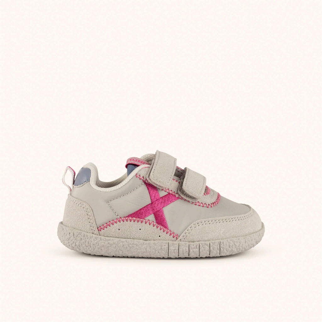[8445648783519-28] MUNICH BABY KODA W 26 - Children's Barefoot sports trainers in grey and fuchsia with double velcro fastening. (28)