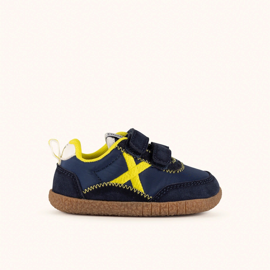 [8445648783816-28] MUNICH BABY KODA W 28 - Children's Barefoot sports trainers in navy blue and yellow with double velcro fastening. (28)