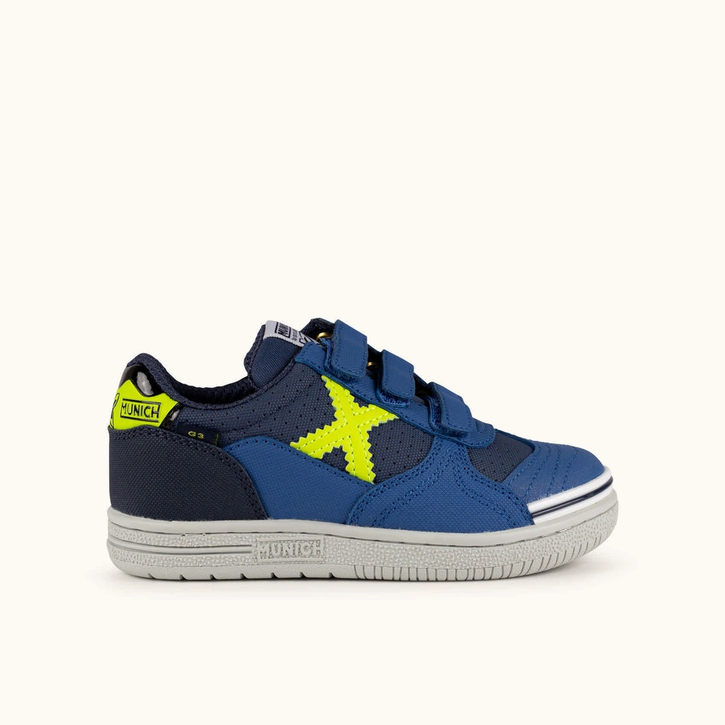 [8445648816958-28] MUNICH G-3 KID VCO 468 Children's Indoor Football Shoes Blue and Yellow with Velcro (28)