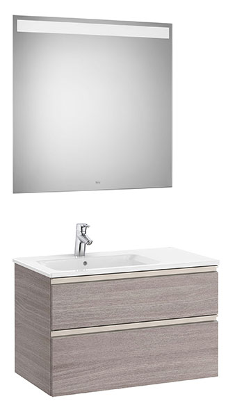Conjunto Pack The Gap (mueble base c/2 cajones, lavabo izquierda y espejo LED) 805x460x537 mm, roble city text., (A851512402)