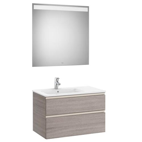Conjunto Pack The Gap (mueble base c/2 cajones, lavabo izquierda y espejo LED) 805x460x537 mm, nogal, (A851512517)