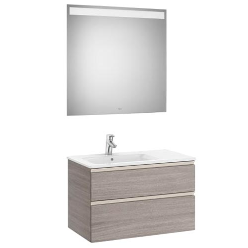 Conjunto Pack The Gap (mueble base c/2 cajones, lavabo izquierda y espejo LED) 805x460x537 mm, gris mate, (A85151254