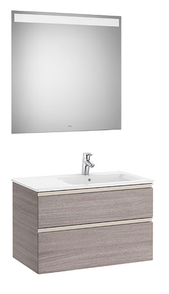 Conjunto Pack The Gap (mueble base c/2 cajones, lavabo derecha y espejo LED) 805x460x537 mm, roble city text., (A851513402)