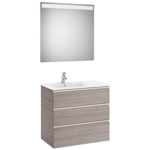 Conjunto Pack The Gap (mueble base c/3 cajones, lavabo izquierda y espejo LED) 805x460x763 mm, nogal, (A851520517)