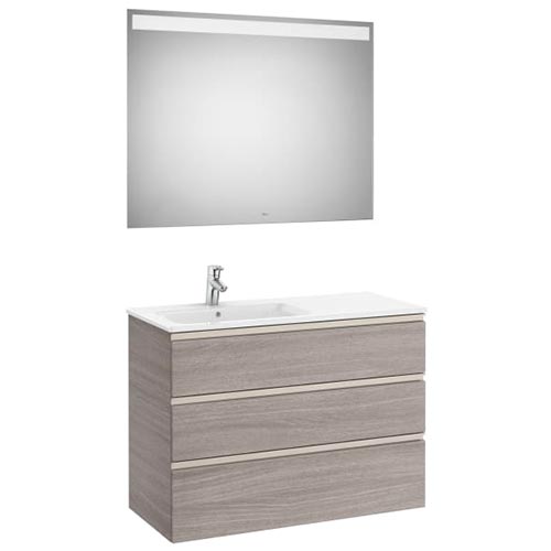 Conjunto Pack The Gap (mueble base c/3 cajones, lavabo izquierda y espejo LED) 1005x460x763 mm, nogal, (A851522517)