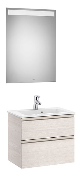 Conjunto Pack The Gap (mueble base compacto c/2 cajones, lavabo y espejo LED) 605x380x537 mm, fresno nórdico, (A851526434)