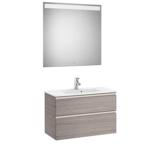 Conjunto Pack The Gap (mueble base compacto c/2 cajones, lavabo y espejo LED) 805x380x537 mm, gris mate, (A851528547)
