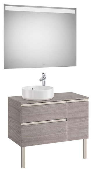 Conjunto Pack The Gap (mueble base 2 caj., espejo LED, p/lav. sobre encim. izq.) 900x460x537 mm, roble city text., (A851534402)