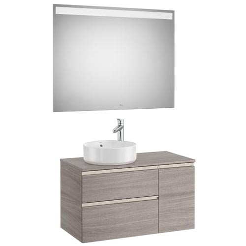 Mueble base Pack The Gap c/2 cajones, p/lavabo de sobre encimera izq. y espejo LED, 900x460x537 mm, blanco mate, (A851534509)