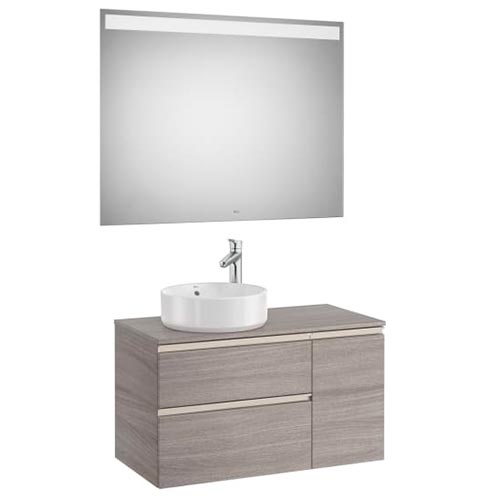 Mueble base Pack The Gap c/2 cajones, p/lavabo de sobre encimera izquierda y espejo LED, 900x460x537 mm, azul mate, (A851534548)