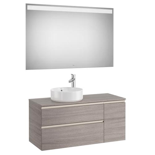 Mueble base Pack The Gap c/2 cajones, p/lavabo de sobre encimera izq. y espejo LED, 1100x460x537 mm, gris mate, (A851536547)