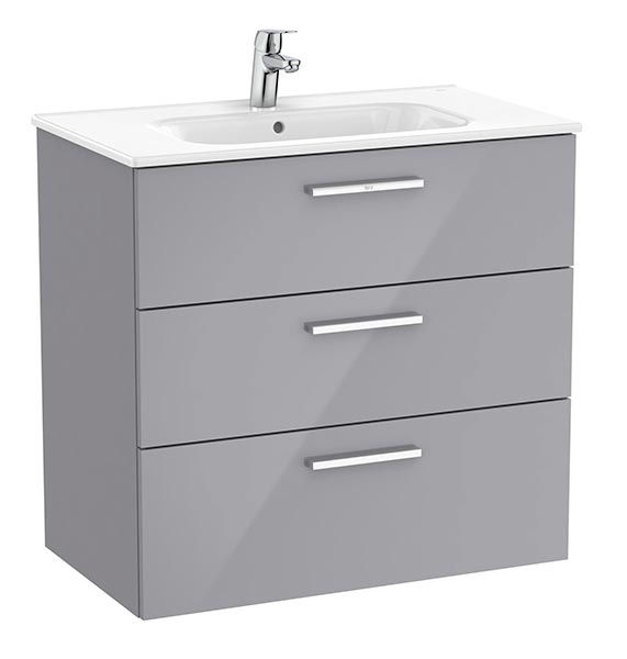 Conjunto Unik Family New Victoria (mueble base c/3 cajones y lavabo) 805x453x741 mm, gris brillo, (A851597516)