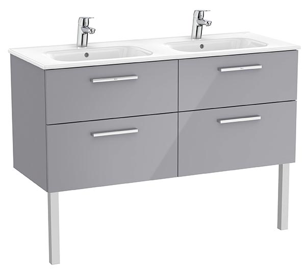 Conjunto Unik New Victoria (mueble base c/4 cajones y lavabo doble) 1190x453x515 mm, gris brillo, (A851599516)