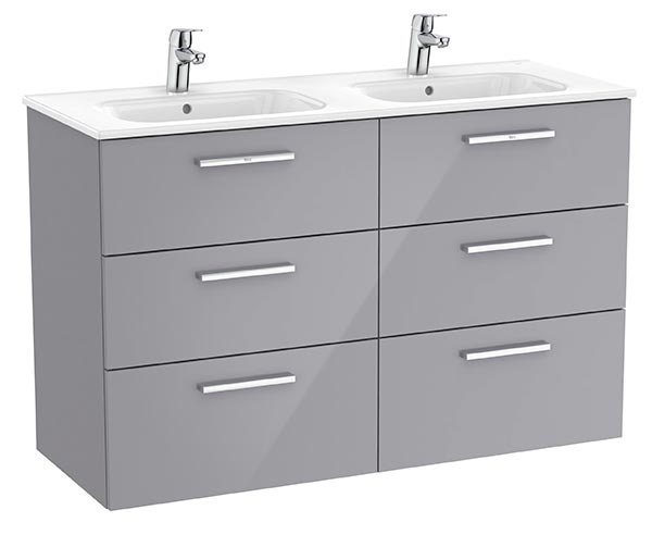 Conjunto Unik New Victoria (mueble base c/6 cajones y lavabo doble) 1190x453x741 mm, gris brillo, (A851601516)