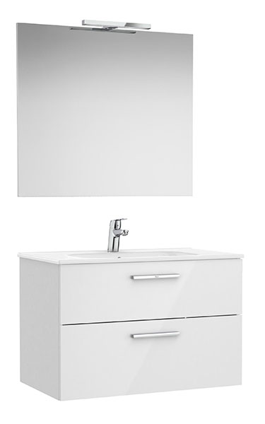 Conjunto Pack New Victoria (mueble base c/2 caj., lavabo, espejo, aplique LED) 805x453x515 mm, blanco brillo, (A851604806)