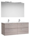 Conj. Pack New Victoria (mueble base c/4 caj., lav. doble, espejo, 2 apliq. LED) 1190x453x515 mm, roble city text., (A85160640