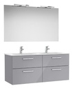 Conj. Pack New Victoria (mueble base c/4 caj., lav. doble, espejo, 2 apliq. LED) 1190x453x515 mm, gris brillo, (A851606516)
