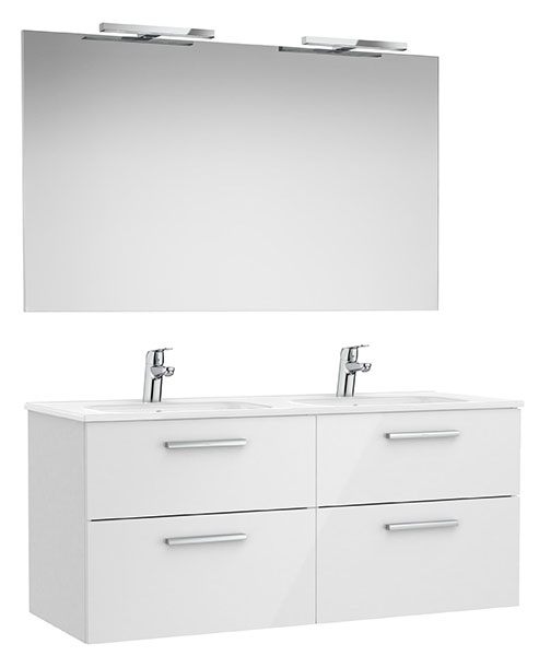 Conj. Pack New Victoria (mueble base c/4 caj., lav. doble, espejo, 2 apliq. LED) 1190x453x515 mm, bl. brillo, (A851606806)