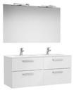 Conj. Pack New Victoria (mueble base c/4 caj., lav. doble, espejo, 2 apliq. LED) 1190x453x515 mm, bl. brillo, (A851606806)