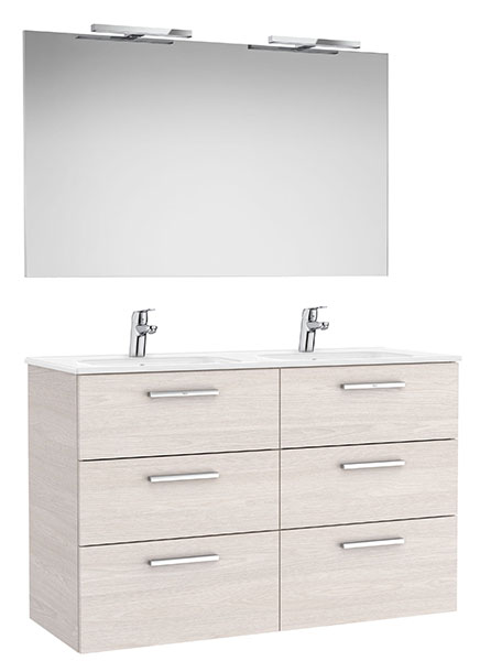 Conj. Pack New Victoria (mueble base 6 caj., lav. doble, esp., 2 ap. LED) 1190x453x741 mm, fresno nórdico, (A851609434)