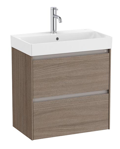 Conjunto Unik Ona (mueble base compacto c/2 cajones y lavabo de FINECERAMIC) 600x360x645 mm, olmo oscuro, (A851684511)