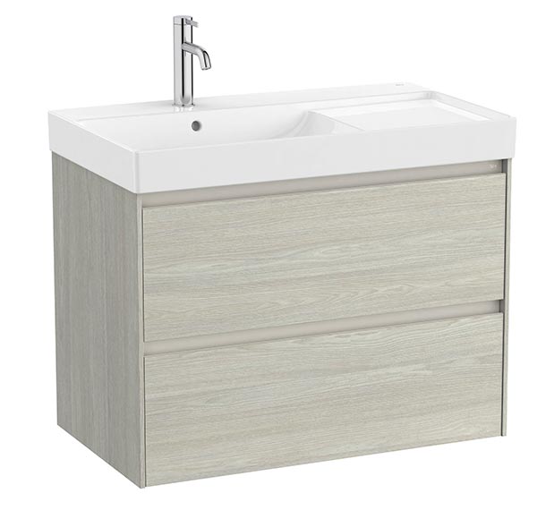 Conjunto Unik Ona (mueble base c/2 cajones y lavabo de FINECERAMIC a la izquierda) 800x460x645 mm, roble claro, (A851692512)