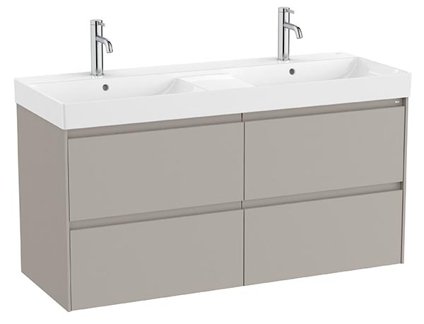 Conjunto Unik Ona (mueble base c/4 cajones y lavabo doble de FINECERAMIC) 1200x460x645 mm, gris mate, (A851694510)