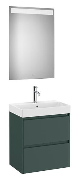 Conjunto Pack Ona (mueble base compacto c/2 cajones, lavabo FINECERAMIC y espejo LED) 550x460x645 mm, verde mate, (A851699513)