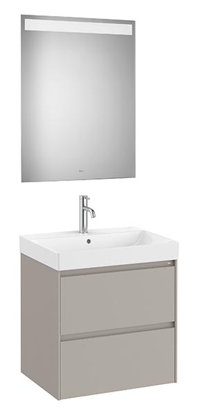 Conjunto Pack Ona (mueble base c/2 cajones, lavabo de FINECERAMIC y espejo LED) 600x460x645 mm, gris mate, (A851704510)