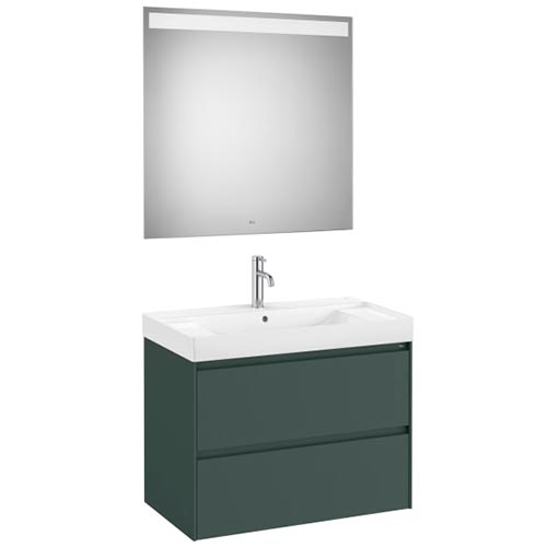 Conjunto Pack Ona (mueble base c/2 cajones, lavabo de FINECERAMIC cen. y espejo LED) 800x460x645 mm, verde mate, (A851707513)
