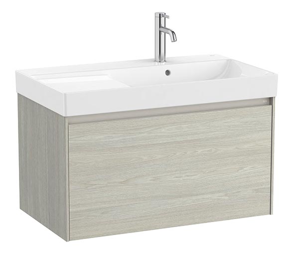 Conjunto Unik Ona (mueble base c/1 cajón y lavabo a la derecha de FINECERAMIC) 800x460x505 mm, roble claro, (A851719512)