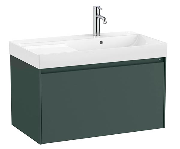 Conjunto Unik Ona (mueble base c/1 cajón y lavabo a la derecha de FINECERAMIC) 800x460x505 mm, verde mate, (A851719513)