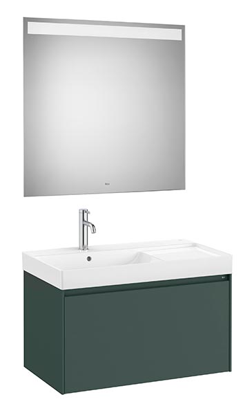 Conjunto Pack Ona (mueble base c/1 cajón, lavabo a la izquierda y espejo LED) 800x460x505 mm, verde mate, (A851722513)