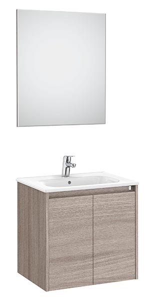 Conjunto Pack Tenet (mueble base c/2 puertas, lavabo, espejo y aplique LED) 585x460x565 mm, roble city texturizado, (A851783402)