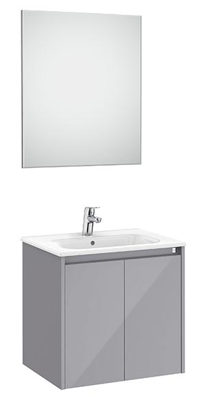 Conjunto Pack Tenet (mueble base c/2 puertas, lavabo, espejo y aplique LED) 585x460x565 mm, gris brillante, (A851783516)