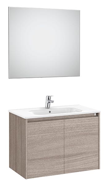 Conjunto Pack Tenet (mueble base c/2 puertas, lavabo, espejo y aplique LED) 785x460x565 mm, roble city texturizado, (A851784402)