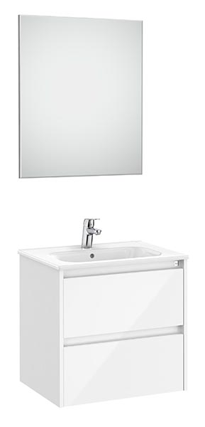 Conjunto Pack Tenet (mueble base c/2 cajones, lavabo, espejo y aplique LED) 585x460x565 mm, blanco brillo, (A851785806)