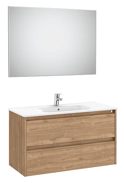Conjunto Pack Tenet (mueble base c/2 cajones, lavabo, espejo y aplique LED) 985x460x565 mm, nogal, (A851788517)
