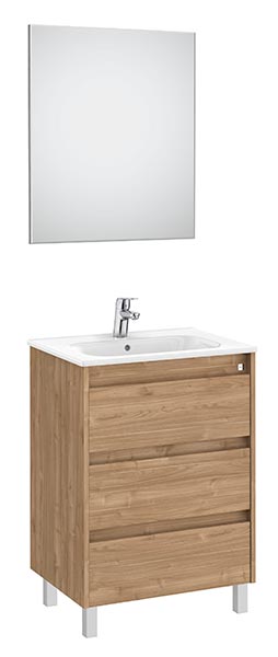 Conjunto Pack Tenet (mueble base c/3 cajones, lavabo, espejo y aplique LED) 585x460x740 mm, nogal, (A851789517)
