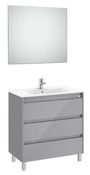 Conjunto Pack Tenet (mueble base c/3 cajones, lavabo, espejo y aplique LED) 785x460x740 mm, gris brillante, (A851791516)