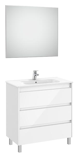 Conjunto Pack Tenet (mueble base c/3 cajones, lavabo, espejo y aplique LED) 785x460x740 mm, blanco brillo, (A851791806)