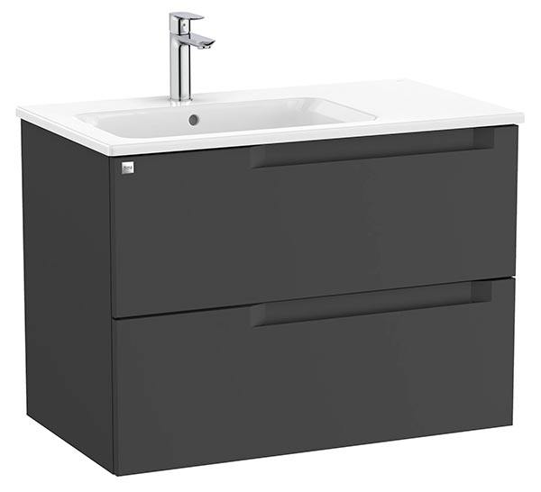 Conjunto Aleyda Unik (mueble base c/2 cajones y lavabo asimétrico a la izquierda) 805x460x565 mm, negro mate, (A851817523)