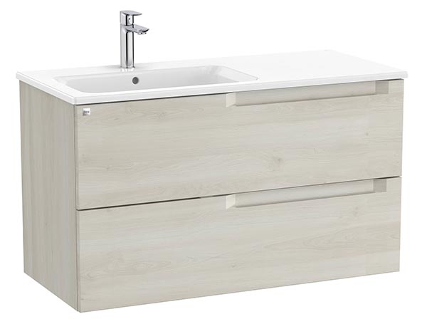 Conjunto Aleyda Unik (mueble base c/2 cajones y lavabo asimétrico a la izquierda) 1005x460x565 mm, blanco madera, (A851820525)