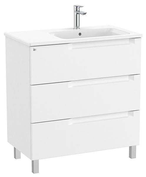 Conjunto Aleyda Unik (mueble base c/3 cajones y lavabo asimétrico a la derecha) 805x460x740 mm, blanco mate, (A851823509)
