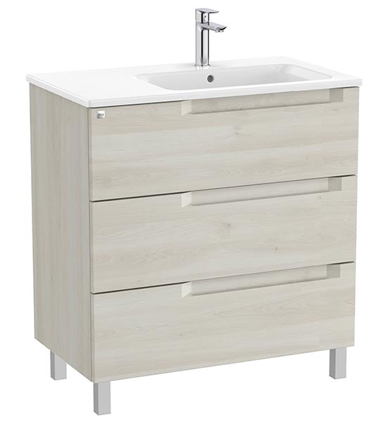 Conjunto Aleyda Unik (mueble base c/3 cajones y lavabo asimétrico a la derecha) 805x460x740 mm, blanco madera, (A851823525)