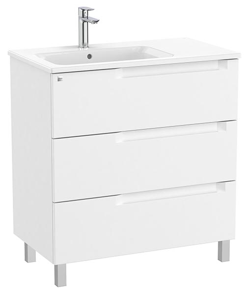 Conjunto Aleyda Unik (mueble base c/3 cajones y lavabo asimétrico a la izquierda) 805x460x740 mm, blanco mate, (A851825509)
