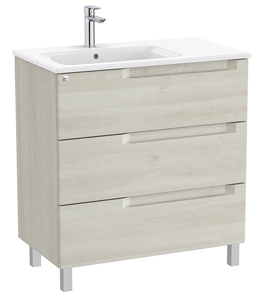 Conjunto Aleyda Unik (mueble base c/3 cajones y lavabo asimétrico a la izquierda) 805x460x740 mm, blanco madera, (A851825525)