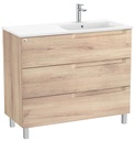 Conjunto Aleyda Unik (mueble base c/3 cajones y lavabo asimétrico a la derecha) 1005x460x740 mm, beige madera, (A851826524)