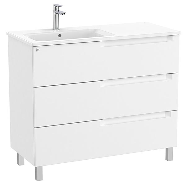 Conjunto Aleyda Unik (mueble base c/3 cajones y lavabo asimétrico a la izquierda) 1005x460x740 mm, blanco mate, (A851828509)