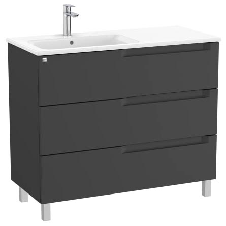 Conjunto Aleyda Unik (mueble base c/3 cajones y lavabo asimétrico a la izquierda) 1005x460x740 mm, negro mate, (A851828523)